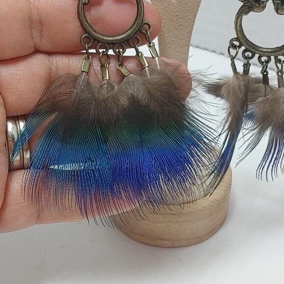 5/$25 Feather Earrings Peacock Feathers Earrings Boho Statement Jewelry Retro - Picture 2 of 7